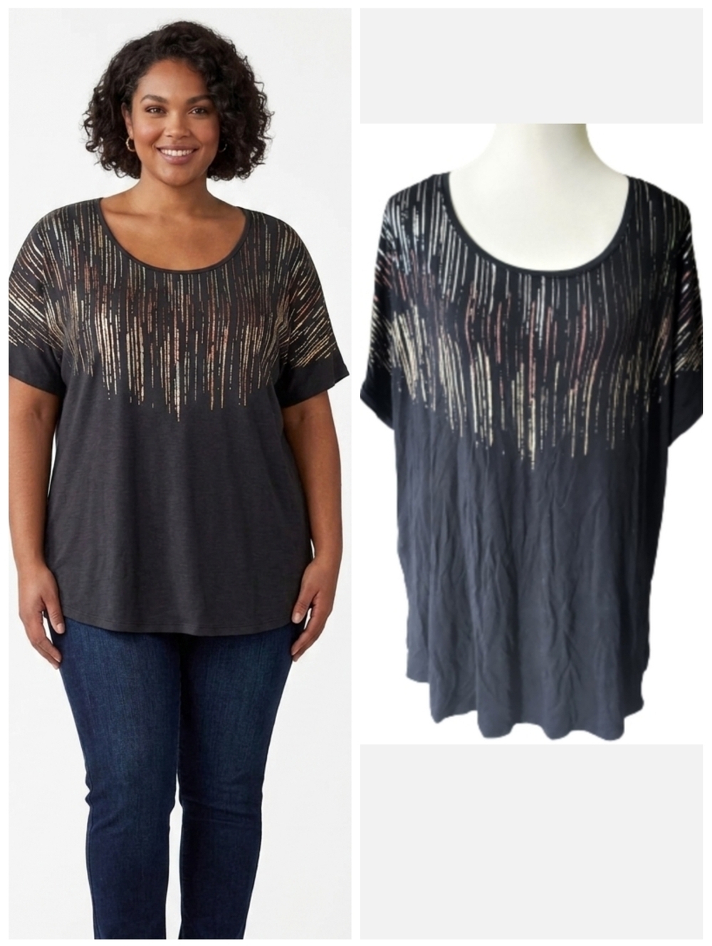 Apt. 9 black short sleeve top with metallic accents Women's plus size 1X